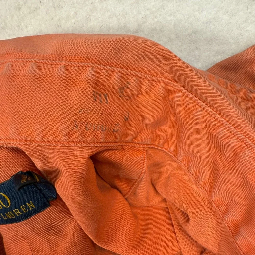 Polo Ralph Lauren Button Up Shirt Mens Large Orange‎ Long Sleeve Cotton Utility